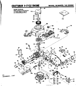 Replacement Parts Diagram and Parts List for 143326302  Craftsman Engine