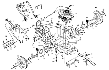 Main Frame Diagram and Parts List for 917374630  Craftsman Lawn Mower
