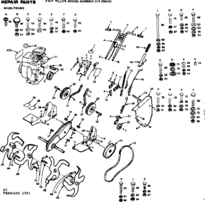 Replacement Parts Diagram and Parts List for 917299430  Craftsman Tiller