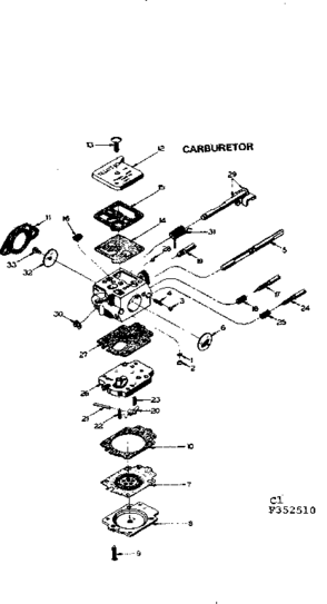 Carburetor Diagram and Parts List for 917352510  Craftsman Chainsaw