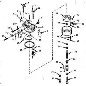 Carburetor Diagram and Parts List for 143536042  Craftsman Engine
