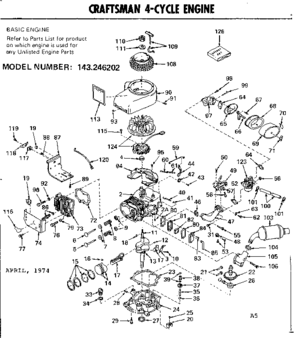 Engine Diagram and Parts List for 143246202  Craftsman Engine