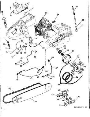 Engine Diagram and Parts List for 917351870  Craftsman Chainsaw