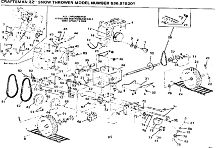 Wheel Assembly Diagram and Parts List for 536918201  Craftsman Snow Blower