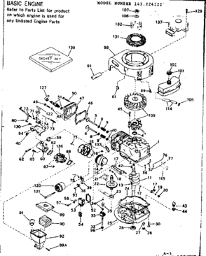 Basic Engine Diagram and Parts List for 143224122  Craftsman Engine