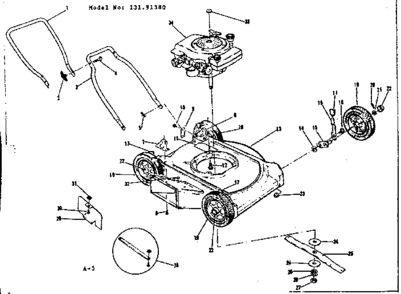 Replacement Parts Diagram and Parts List for 13191380  Craftsman Lawn Mower