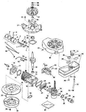 Basic Engine Diagram and Parts List for 2002132228  Craftsman Engine