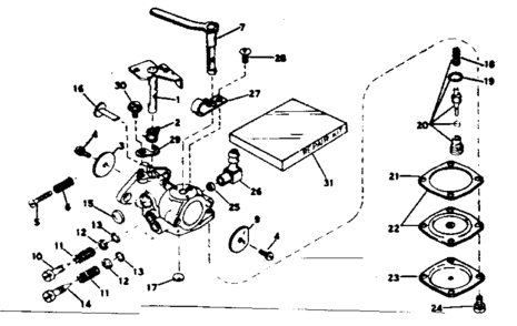 Carburetor No.430950a Diagram and Parts List for 91760040  Craftsman Chainsaw