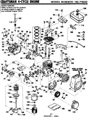 Replacement Parts Diagram and Parts List for 143716222  Craftsman Engine