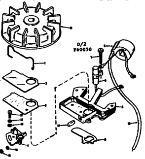 Flywheel Assembly Diagram and Parts List for 91760050  Craftsman Chainsaw