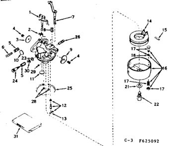 Carburetor Diagram and Parts List for 143625092  Craftsman Engine