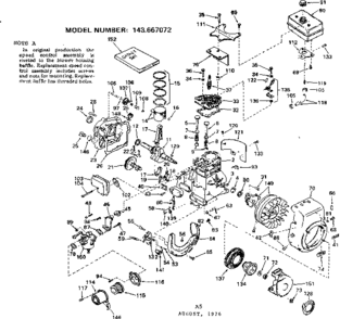 Replacement Parts Diagram and Parts List for 143667072  Craftsman Engine