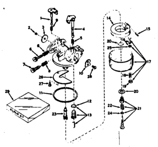 Carburetor Diagram and Parts List for 143141072  Craftsman Engine