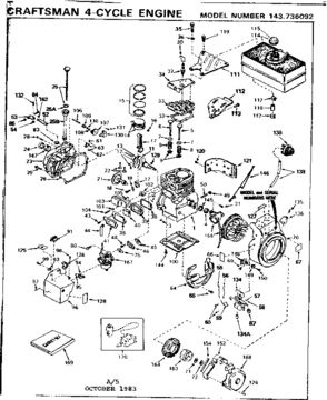 Replacement Parts Diagram and Parts List for 143736092  Craftsman Engine