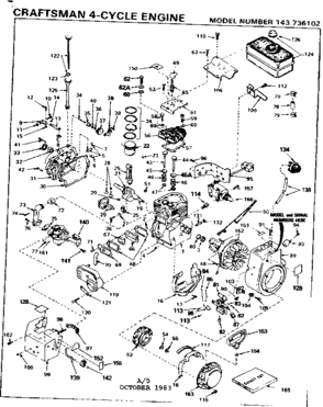 Replacement Parts Diagram and Parts List for 143736102  Craftsman Engine