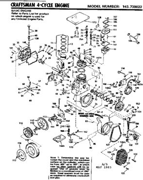Replacement Parts Diagram and Parts List for 143730022  Craftsman Engine