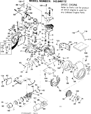 Basic Engine Diagram and Parts List for 143646112  Craftsman Engine