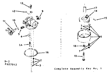 Carburetor Diagram and Parts List for 143607042  Craftsman Engine