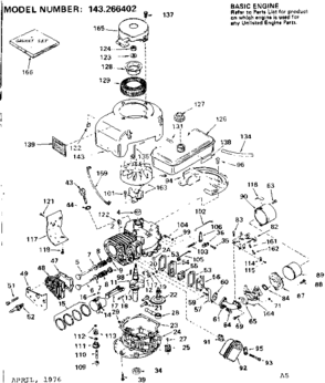 Replacement Parts Diagram and Parts List for 143266402  Craftsman Engine