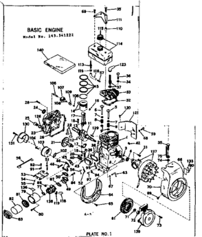 Basic Engine Diagram and Parts List for 143541222  Craftsman Engine