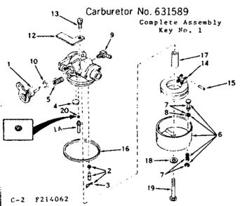 Carburetor Diagram and Parts List for 143214062  Craftsman Engine