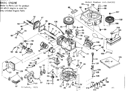Replacement Parts Diagram and Parts List for 143244302  Craftsman Engine