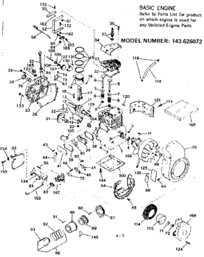 Basic Engine Diagram and Parts List for 143626072  Craftsman Engine