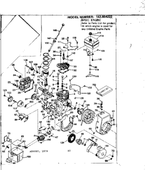 Replacement Parts Diagram and Parts List for 143654222  Craftsman Engine