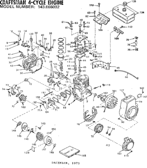 Replacement Parts Diagram and Parts List for 143666092  Craftsman Engine