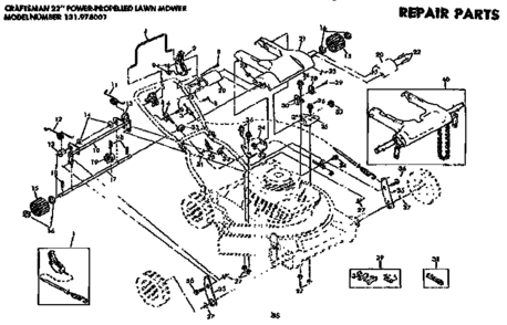 Drive Assembly Diagram and Parts List for 131978001  Craftsman Lawn Mower