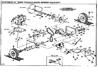 Wheel Assembly Diagram and Parts List for 536918301  Craftsman Snow Blower