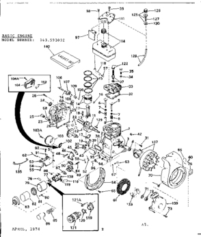 Basic Engine Diagram and Parts List for 143591032  Craftsman Engine