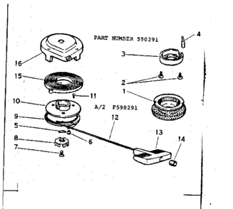Rewind Starter No. 590291 Diagram and Parts List for 91760043  Craftsman Chainsaw