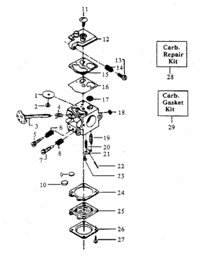 Carburetor Assembly Diagram and Parts List for 358357180  Craftsman Chainsaw