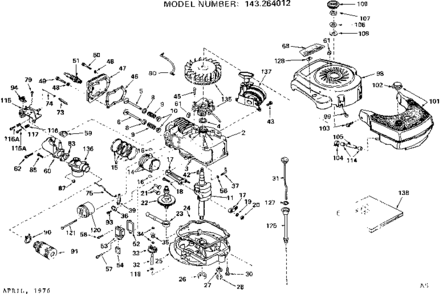 Replacement Parts Diagram and Parts List for 143264012  Craftsman Engine