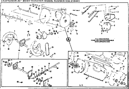 Auger Housing Assembly Diagram and Parts List for 536918401  Craftsman Snow Blower