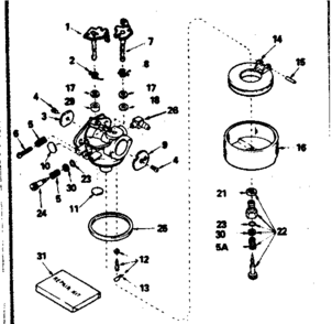 Carburetor No. 632238 Diagram and Parts List for 143356122  Craftsman Engine