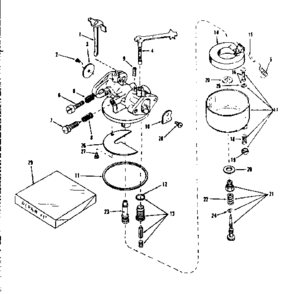 Carburetor Diagram and Parts List for 143536012  Craftsman Engine