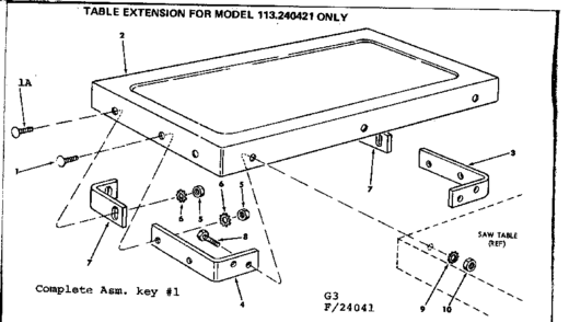 Table Ext For Model 113.240421 Only Diagram and Parts List for 11324041  Craftsman Power Motor