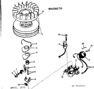 Magneto Diagram and Parts List for 143654142  Craftsman Engine