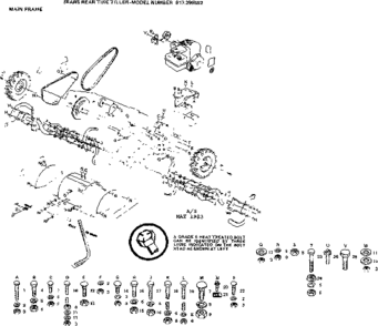 Main Frame Diagram and Parts List for 917299552  Craftsman Tiller