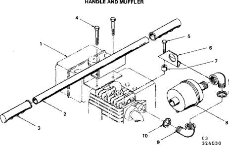 Handle And Muffler Diagram and Parts List for 580324030  Craftsman Engine
