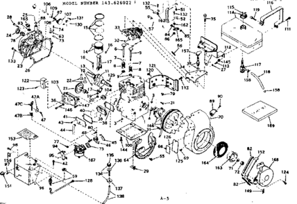 Basic Engine Diagram and Parts List for 143626022  Craftsman Engine