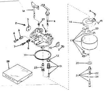 Carburetor Diagram and Parts List for 143619012  Craftsman Engine