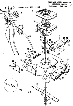 Replacement Parts Diagram and Parts List for 13191293  Craftsman Lawn Mower