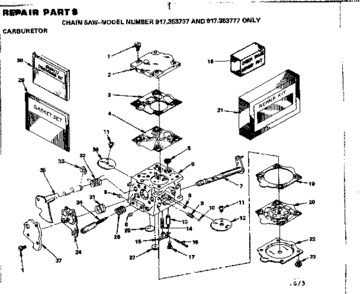 Carburetor Diagram and Parts List for 917353737  Craftsman Chainsaw