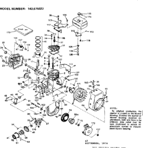 Replacement Parts Diagram and Parts List for 143675022  Craftsman Engine