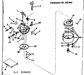 Carburetor Diagram and Parts List for 143226032  Craftsman Engine