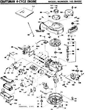 Replacement Parts Diagram and Parts List for 143354332  Craftsman Engine