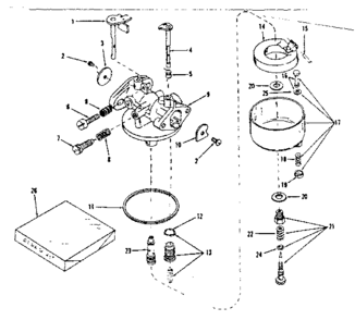 Carburetor No. 630885 Diagram and Parts List for 143126021  Craftsman Engine